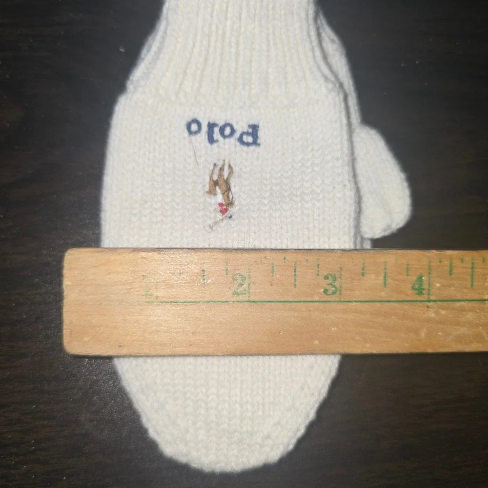 Polo Ralph Lauren Mittens 2T-4T Kids Cream Knit Embroidered Logo